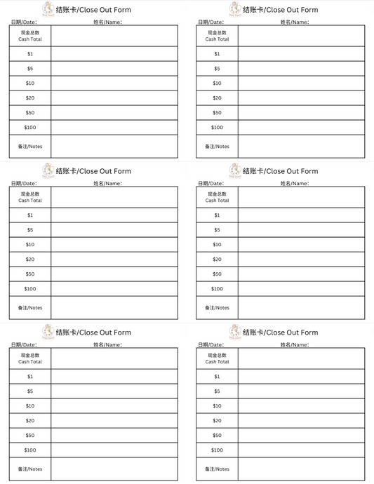 Close Out Sheet 5pcs